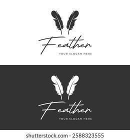 Luxurious author's feather logo with a creative idea. Inspired by the author, quill feather.