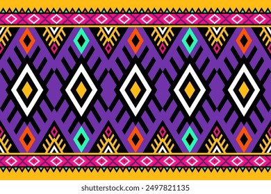 Luxurious Aztec-inspired textile. Rich purple with gold accents. Intricate diamond geometry. Elegant ethnic pattern for high-end products. Sophisticated indigenous art motif.