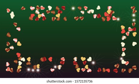 Luxurious Background with Confetti of Hearts Glitter Particles. St. Valentine Day. Party pattern. Light Spots. Explosion of Confetti. Glitter Vector Illustration. Design for Magazine.