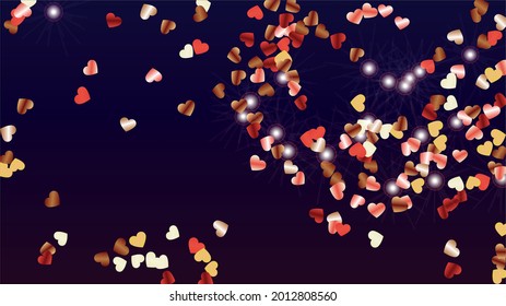 Luxurious Background with Confetti of Hearts Glitter Particles. St. Valentine Day. Christmas pattern. Light Spots. Explosion of Confetti. Glitter Vector Illustration. Design for Magazine.
