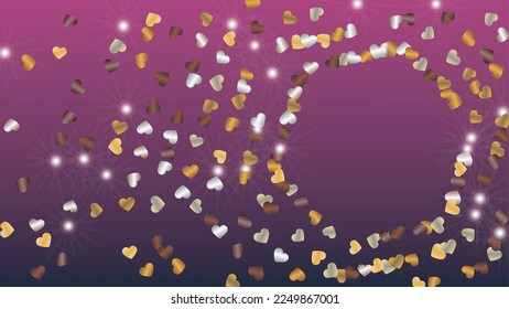 Luxurious Background with Confetti of Hearts Glitter Particles. St. Valentine Day. Holiday pattern. Light Spots. Explosion of Confetti. Glitter Vector Illustration. Design for Invitation.