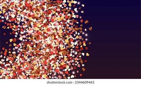 Luxurious Background with Confetti of Hearts Glitter Particles. St. Valentine Day. New Year pattern. Light Spots. Explosion of Confetti. Glitter Vector Illustration. Design for Card.