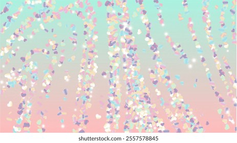 Luxurious Background with Confetti of Hearts Glitter Particles. St. Valentine Day. Holiday pattern. Light Spots. Explosion of Confetti. Glitter Vector Illustration. Design for Magazine.