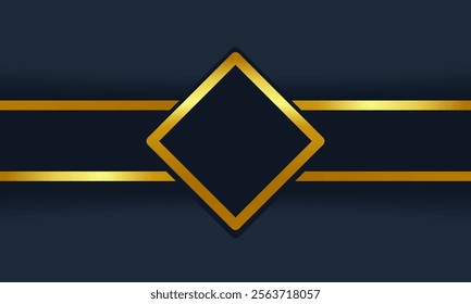 Luxurious background with a dark navy theme, golden diamond frame, and horizontal lines, ideal for upscale branding, announcements, or formal designs