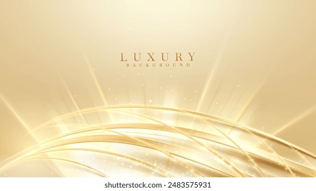 The luxurious background features ornate golden curves adorned with sparkling beams of light.