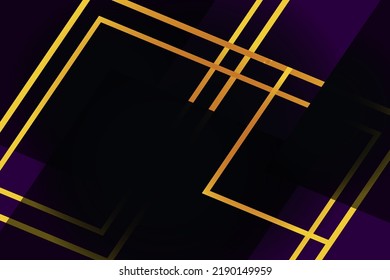 a luxurious background of geometric shapes in purple and black colors and golden lines.