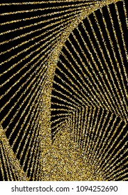 Luxurious background with shiny golden confetti dots, yellow round sequins. Curved lines of golden sand on a black background. Abstract vector pattern, glowing night lights design.
