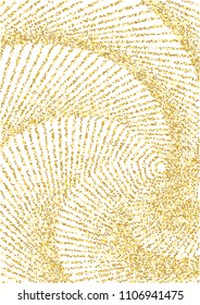 Luxurious background with shiny golden confetti dots, yellow round sequins. Curved lines of golden sand on a white background. Abstract vector pattern, element for design.
