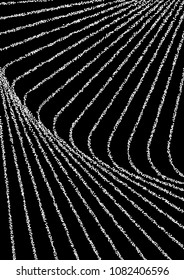 Luxurious background with shiny silver confetti dots, shiny round sparkles. Curved lines of silvery sand on a black background. Abstract vector pattern, element for design.