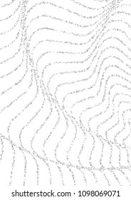 Luxurious background with shiny silver confetti dots, shiny round sparkles. Curved lines from silvery sand on a white background. Abstract vector pattern, element for design.