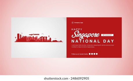 Luxuriöser Banner des 59. Singapur National Day Celebration mit Cool City Wahrzeichen Illustration. Singapur 59. Unabhängigkeitstag 9. August 2024. Vektorillustration