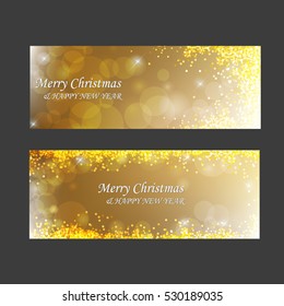 Luxurious banners with golden confetti bokeh effect