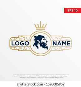 luxurious barber lion logo, samurai cut style. template icon design