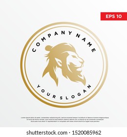luxurious barber lion logo, samurai cut style. template icon design