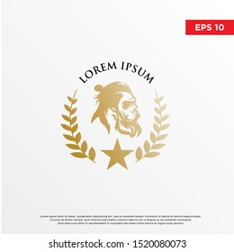 luxurious barber skull logo, samurai cut style. template icon design