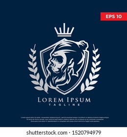 luxurious barber skull logo, template icon design