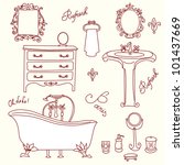 Luxurious Bathroom. Bathroom doodles in vintage, boudoir style