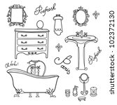 Luxurious Bathroom. Bathroom doodles in vintage, boudoir style
