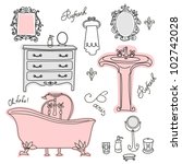 Luxurious Bathroom. Bathroom doodles in vintage, boudoir style