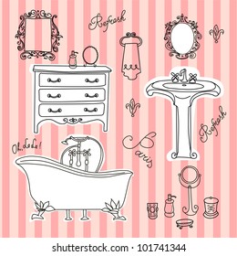 Luxurious Bathroom. Bathroom doodles in vintage, boudoir style