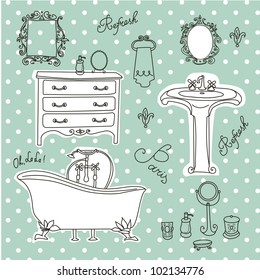 Luxurious Bathroom. Bathroom Doodles In Vintage, Boudoir Style