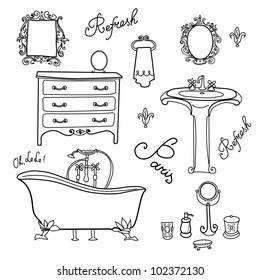 Luxurious Bathroom. Bathroom Doodles In Vintage, Boudoir Style