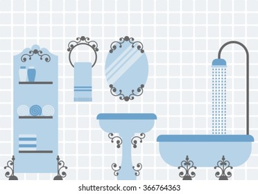 luxurious bathroom, bathroom doodles in vintage, boudoir style