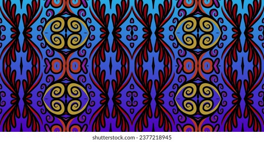 luxurious batik ethnic dayak traditional Java indonesia with beautiful flowers line art gradient design