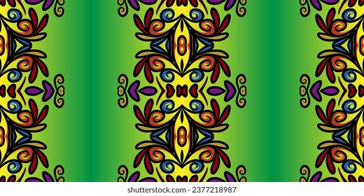 luxurious batik ethnic dayak traditional Java indonesia with beautiful flowers line art gradient design