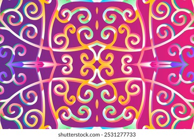 Luxurious batik flower line art dayak  pattern of indonesian culture traditional 