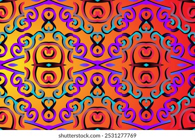 Luxurious batik flower line art dayak  pattern of indonesian culture traditional 
