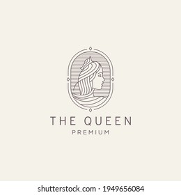 Luxurious Beautiful queen mono line logo icon design template vector illustration