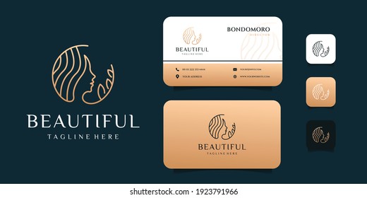 Luxurious beautiful woman logo and business card design vector inspiration. Logo can be used for icon, brand, identity, spa, decoration, template, and company purpose