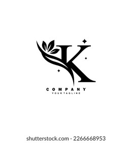 Luxurious beauty black k logo with floral decoration. monogram initial letter k. suitable for logos of beauty, spa, salon, boutique, fashion, women, business, company, nature, etc