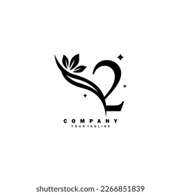 Luxurious beauty black number 2 logo with floral decoration. monogram initial letter 2. suitable for logos of beauty, spa, salon, boutique, fashion, women, business, company, nature, etc