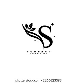 Luxurious beauty black S logo with floral decoration. monogram initial letter S. suitable for logos of beauty, spa, salon, boutique, fashion, women, business, company, nature, etc