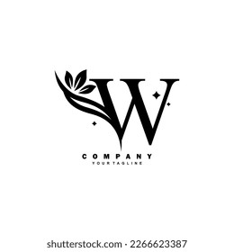 Luxurious beauty black W logo with floral decoration. monogram initial letter W. suitable for logos of beauty, spa, salon, boutique, fashion, women, business, company, nature, etc