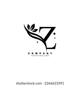 Luxurious beauty black z logo with floral decoration. monogram initial letter Z. suitable for logos of beauty, spa, salon, boutique, fashion, women, business, company, nature, etc