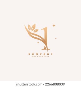 Luxurious beauty number 1 logo with floral decoration. monogram initial letter 1. suitable for logos of beauty, spa, salon, boutique, fashion, women, business, company, nature, etc