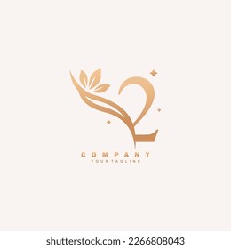 Luxurious beauty number 2 logo with floral decoration. monogram initial letter 2. suitable for logos of beauty, spa, salon, boutique, fashion, women, business, company, nature, etc