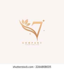 Luxurious beauty number 7 logo with floral decoration. monogram initial letter 7. suitable for logos of beauty, spa, salon, boutique, fashion, women, business, company, nature, etc