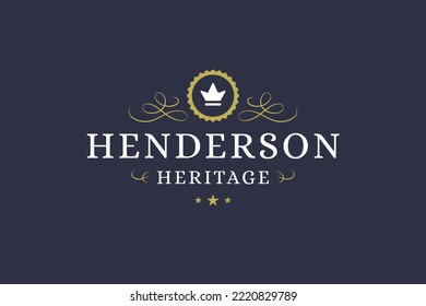 Luxuriöse Beauty Vintage Logo Design-Vorlage monarchy Kronen gebogenen Ornament mittelalterliche Insignien Vektorgrafik. Golden Premium Quality Product Stars lockt mit Business-Marketing-Label