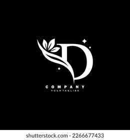 Luxurious beauty white D logo with floral decoration. monogram initial letter D. suitable for logos of beauty, spa, salon, boutique, fashion, women, business, company, nature, etc