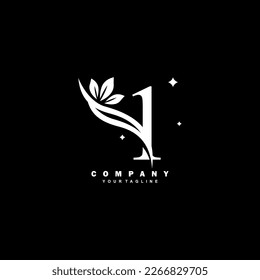 Luxurious beauty white number 1 logo with floral decoration. monogram initial letter 1. suitable for logos of beauty, spa, salon, boutique, fashion, women, business, company, nature, etc