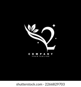 Luxurious beauty white number 2 logo with floral decoration. monogram initial letter 2. suitable for logos of beauty, spa, salon, boutique, fashion, women, business, company, nature, etc