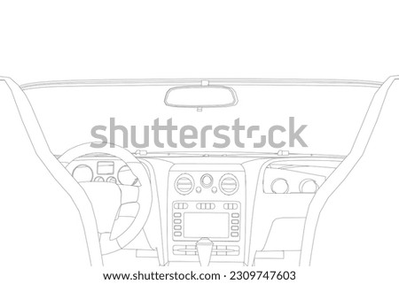 Luxurious beige contour car interior vector illustration. Car outline interior. View from drivers seat..