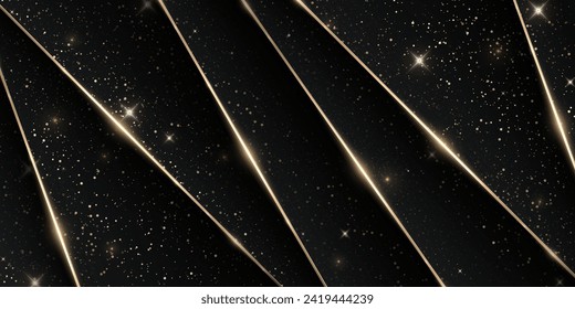 Luxuriöser schwarzer abstrakter Hintergrund mit Elementen der goldenen Linie, Light Rays und Bokeh-Effekt-Dekoration.