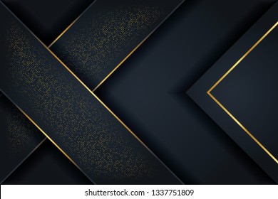 Luxurious black background with a combination of gold shining in a 3D style. Graphic design element. Elegant decoration. EPS 10