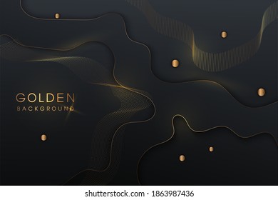 Lujoso fondo negro con una combinación de oro brillante en un estilo 3D. Elemento de diseño gráfico. Decoración elegante EPS 10
