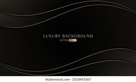 A luxurious black background featuring elegant golden lines creating a wave pattern. The overall design conveys sophistication and elegance.